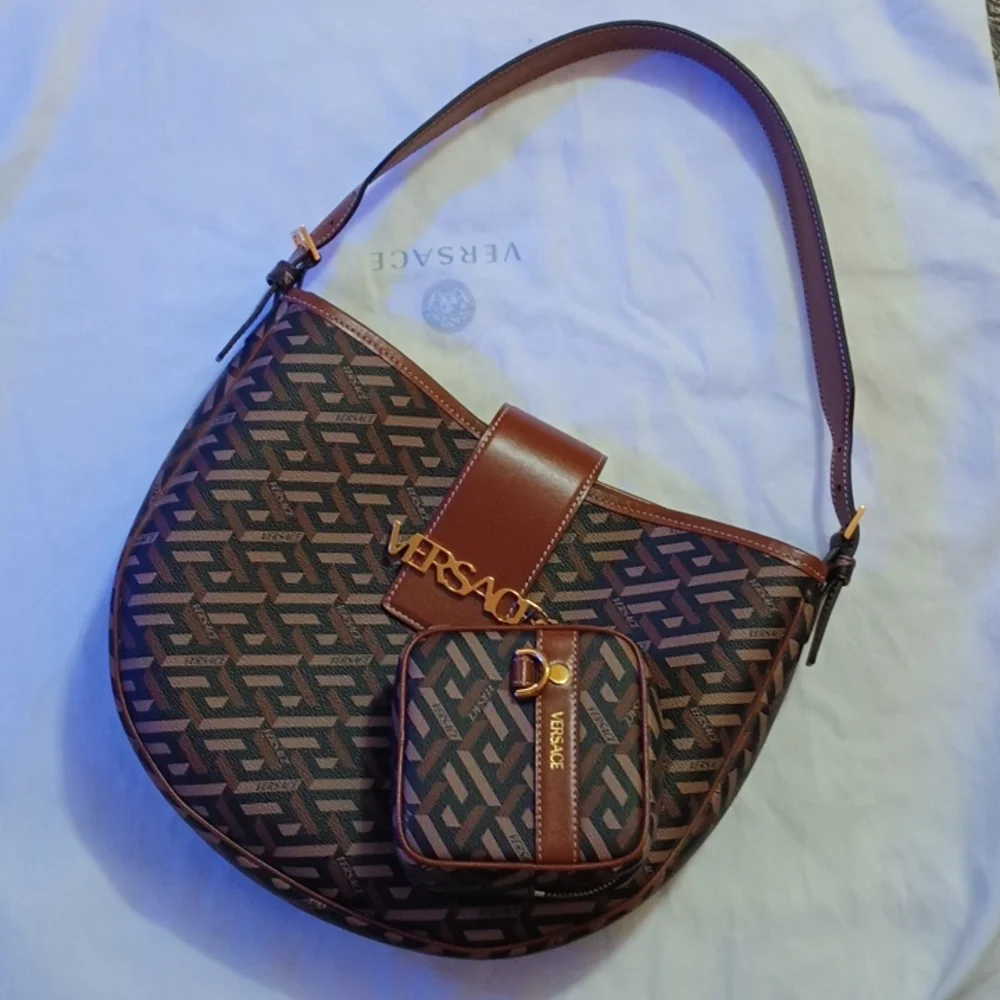 Versace Monogram Greca Coated Canvas Hobo bag w/Greca Printed Compact Zip Wallet - Picture 13 of 16